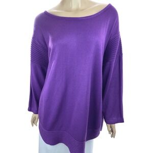Dana Buchman Knit Purple Sweater Size 1X Long Sleeves Curved Hem Acrylic